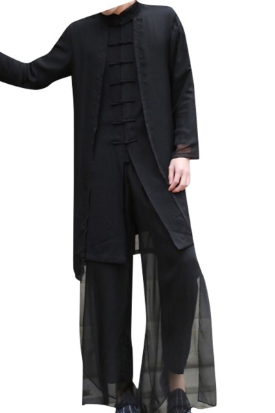 Online Custom fashion youth Kungfu shirt Han suit men's Chinese Style Men's costume ancient style ancient costume long shirt Chinese style robe linen suit Kungfu SHIRT CREW drama suit  SKF006 front view